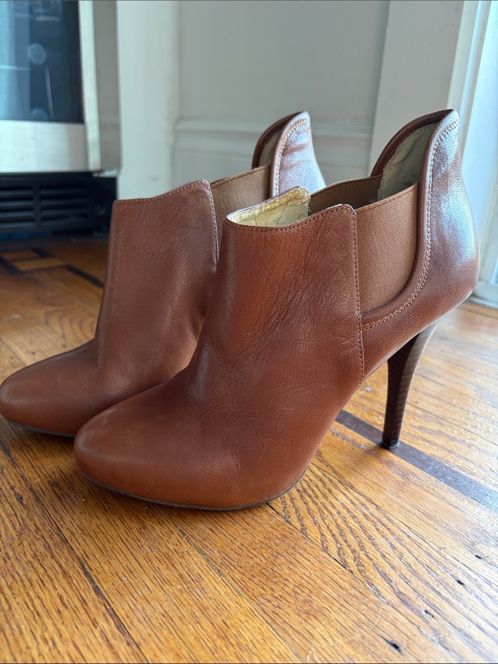 Brown Leather High-Heel Ankle Boots